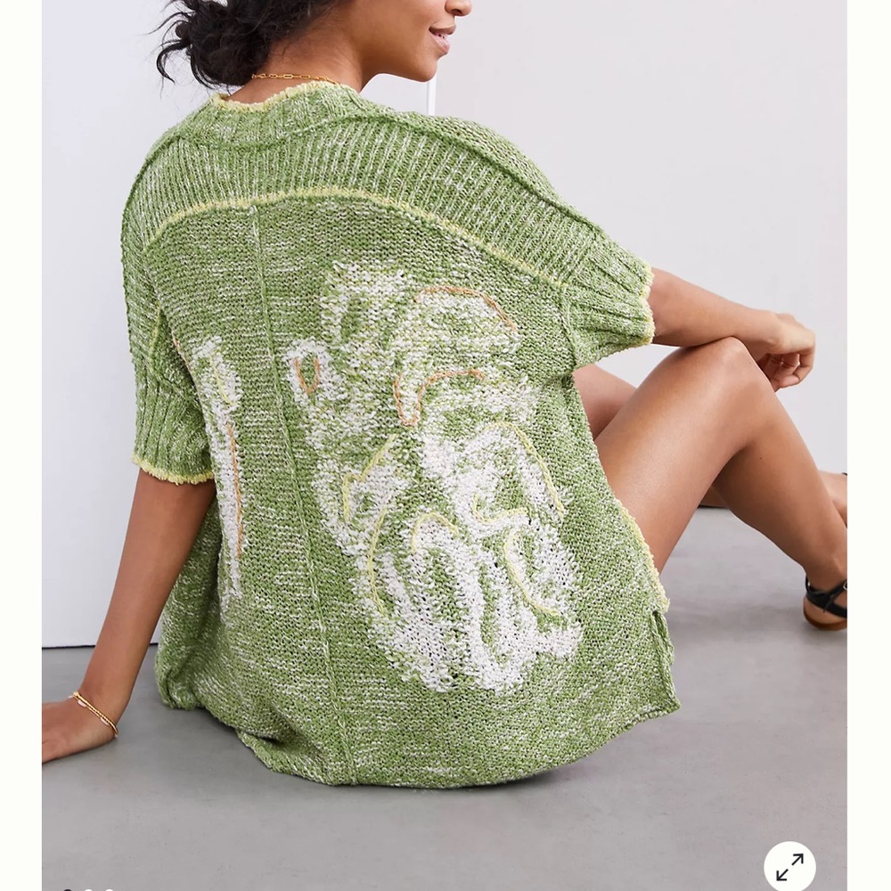 Anthropologie Daily Practice Palm Frond Cardigan Colorful Fun Sweater XS/S